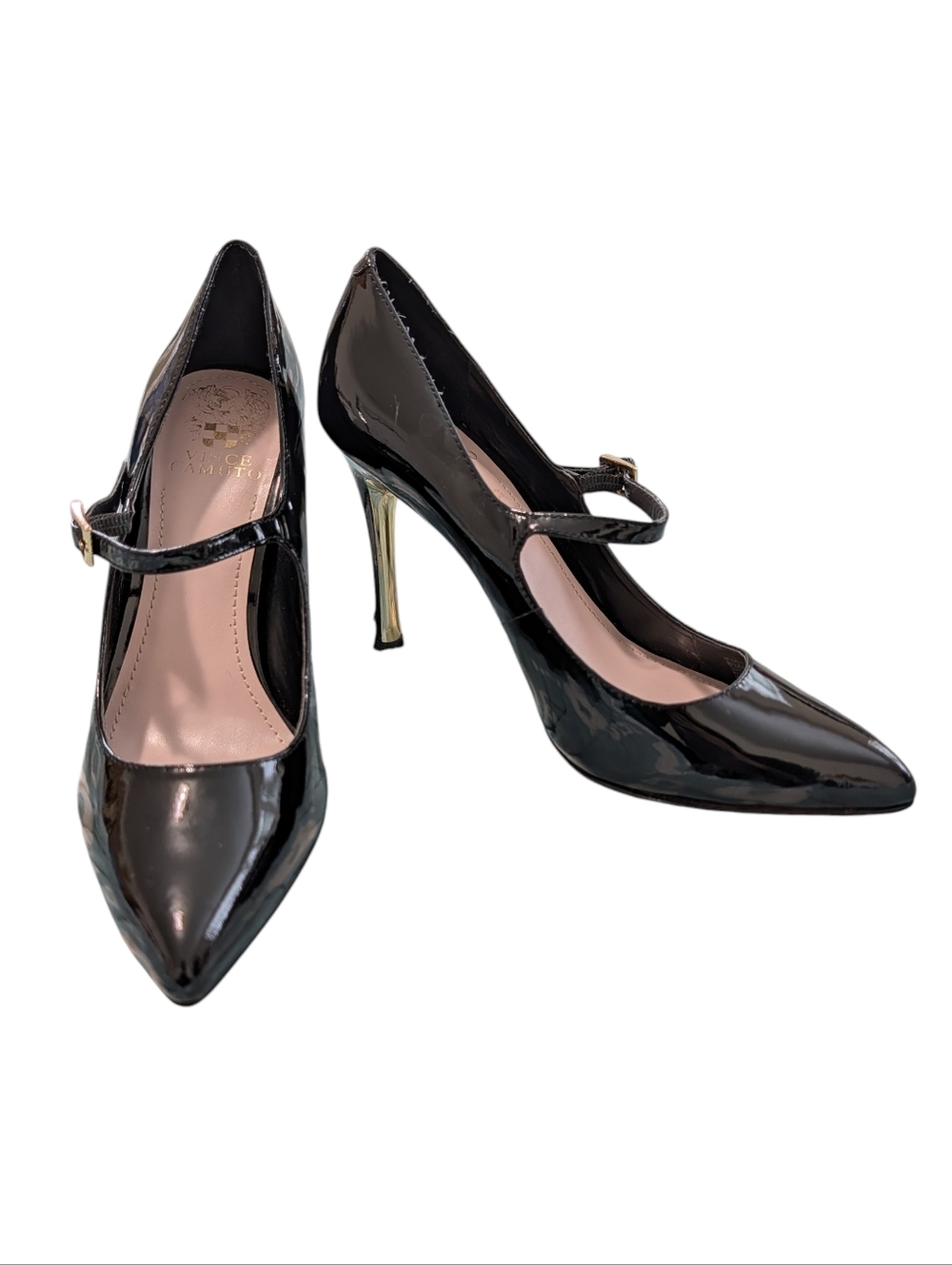 Vince Camuto Black Pointed Toe Pumps Gold Heel Women's 8.5